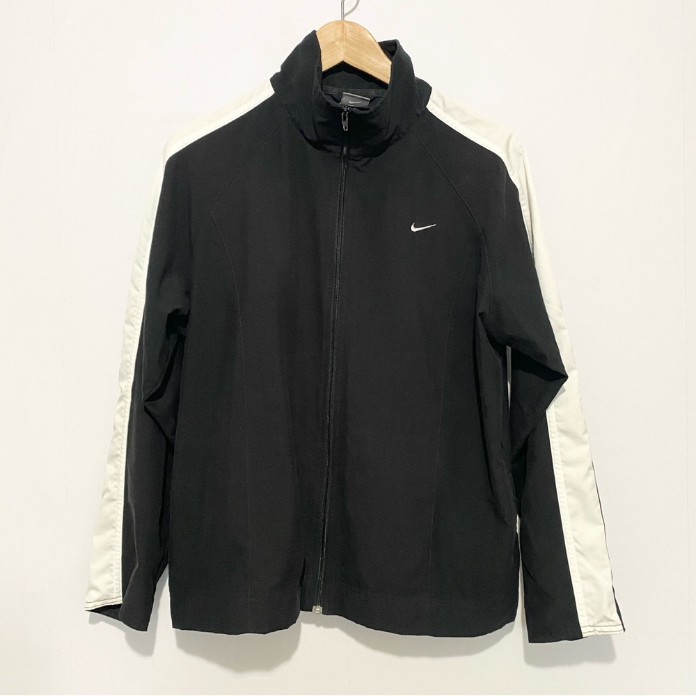 Nike Black White Full Zip Track Jacket L 12-14 Polyester‎ Athletic Sportswear